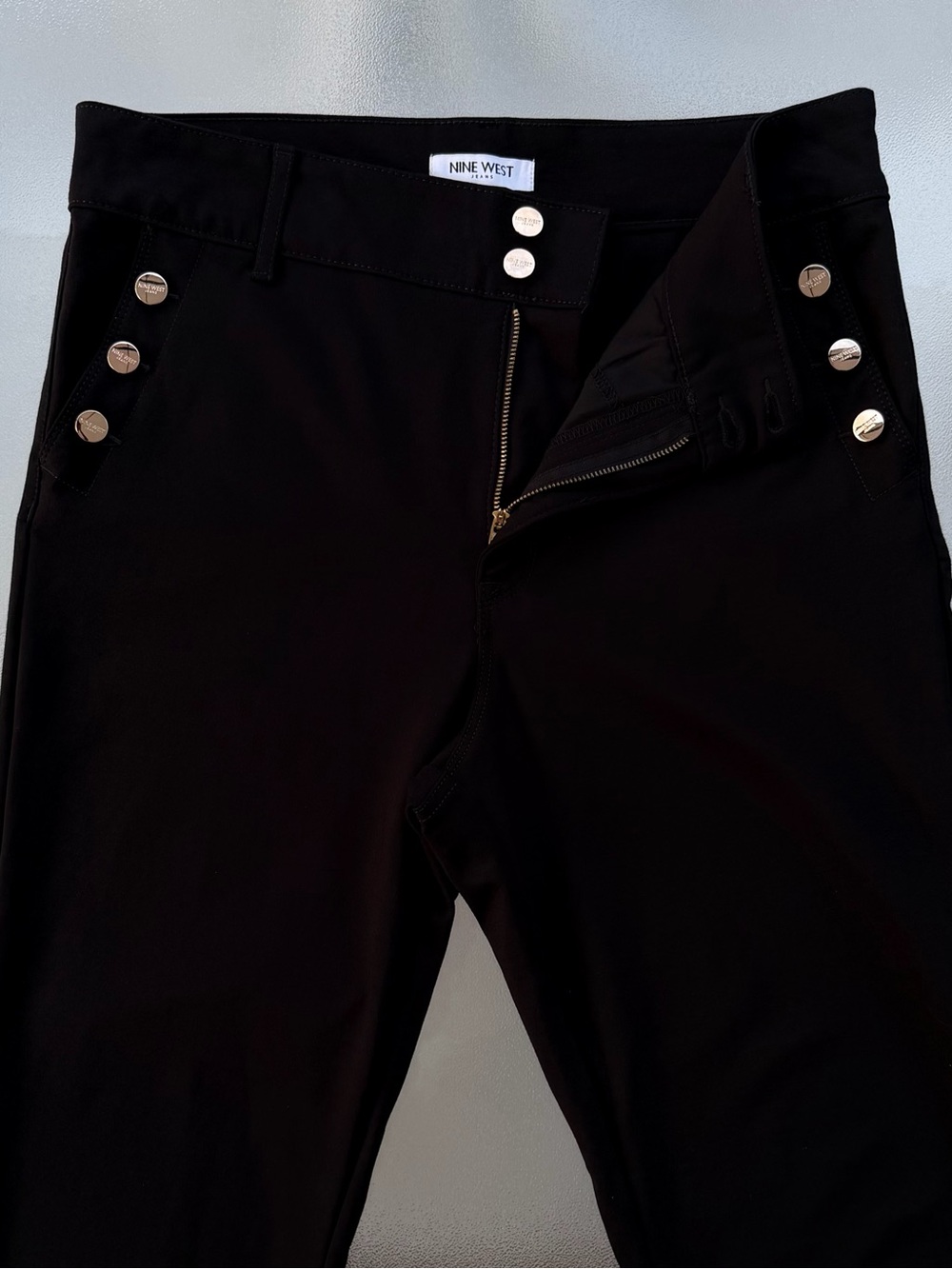 Nine West Sailor Black Straight Leg High Rise Stretch Trouser Jeans ~ 14/32